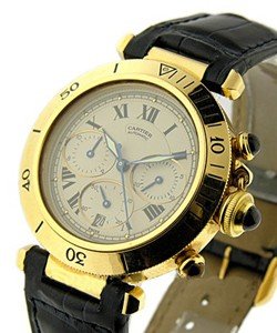 Pasha Chrono in Yellow Gold - Old Style Black Strap - Beige Dial