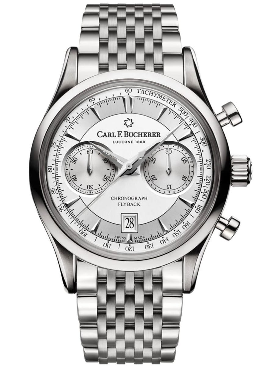 Manero Flyback Chronograph in Steel on Steel Bracelet with Silver Dial