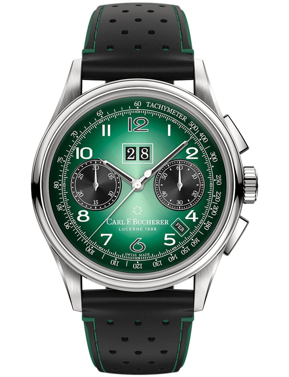 Heritage BiCompax Annual Hometown Edition London in Steel on Black Calfskin Leather Strap with Gradient Green Dial - Limited to 88pcs