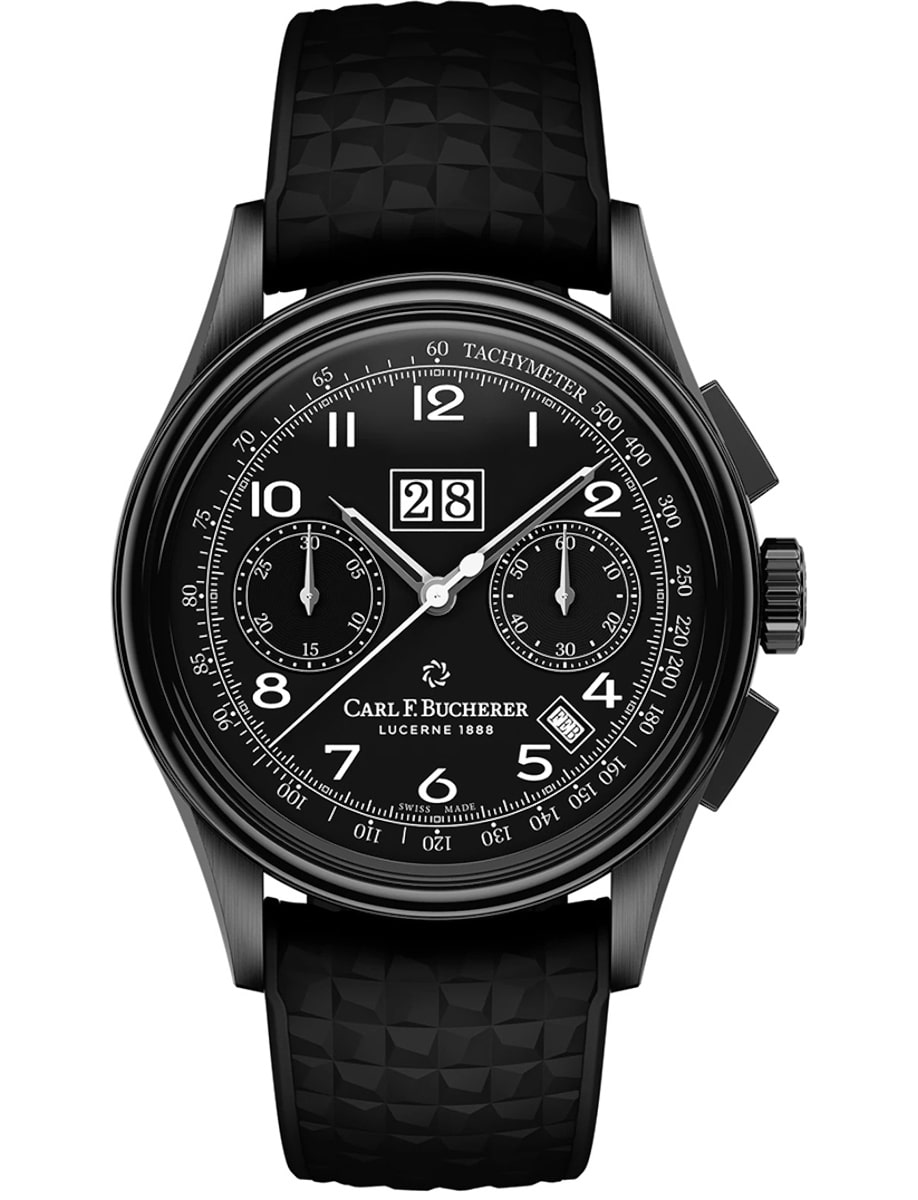 Heritage BiCompax Annual in Steel on Black Rubber Strap with Black Dial 