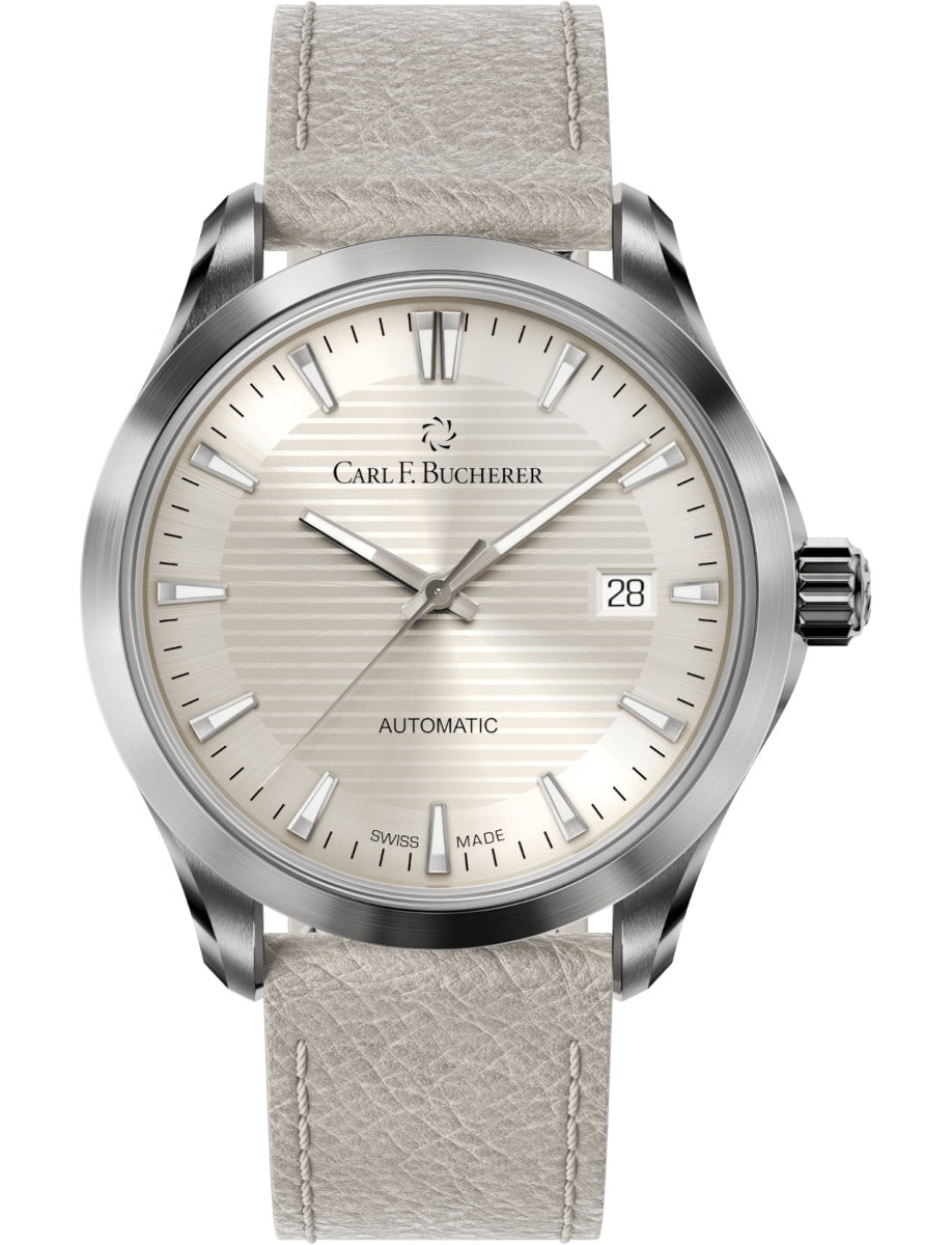 Manero Urban 38mm in Steel on Beige Vegan Leather Strap with Silver Dial
