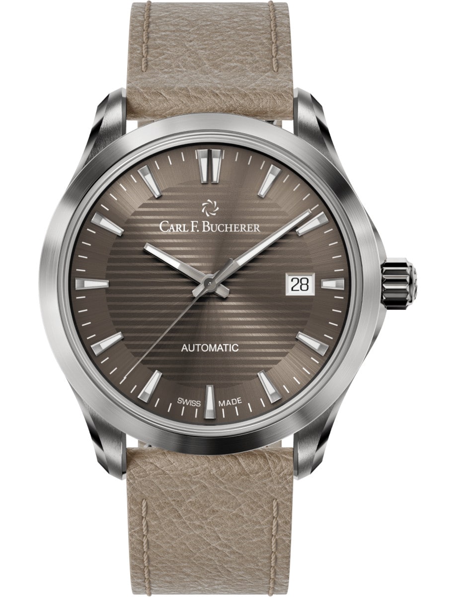 Manero Urban 38mm in Steel on Grey Vegan Leather Strap with Brown Dial