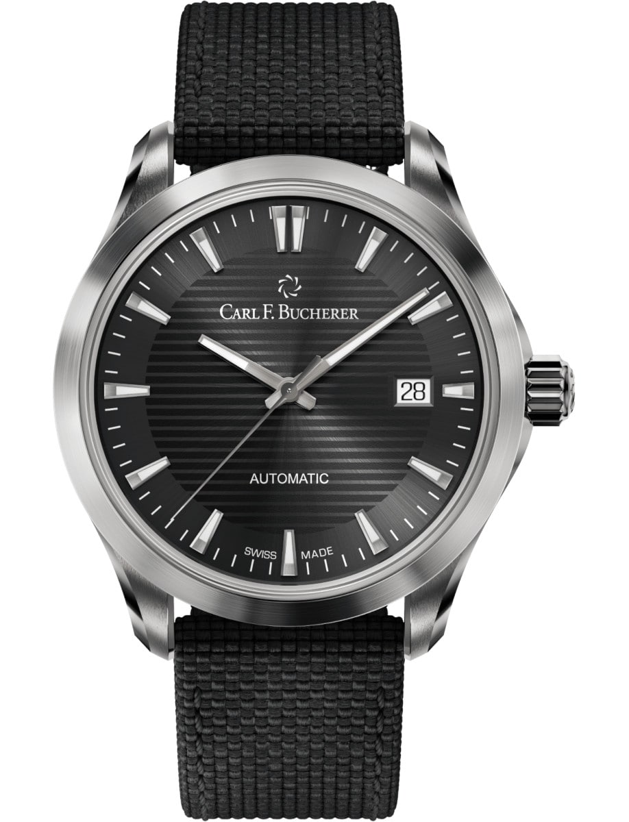 Manero Urban 38mm in Steel on Black Textile Strap with Black Dial