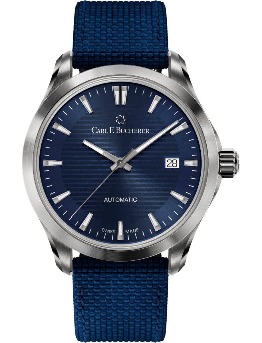 Manero Urban 38mm in Steel on Blue Textile Strap with Blue Dial