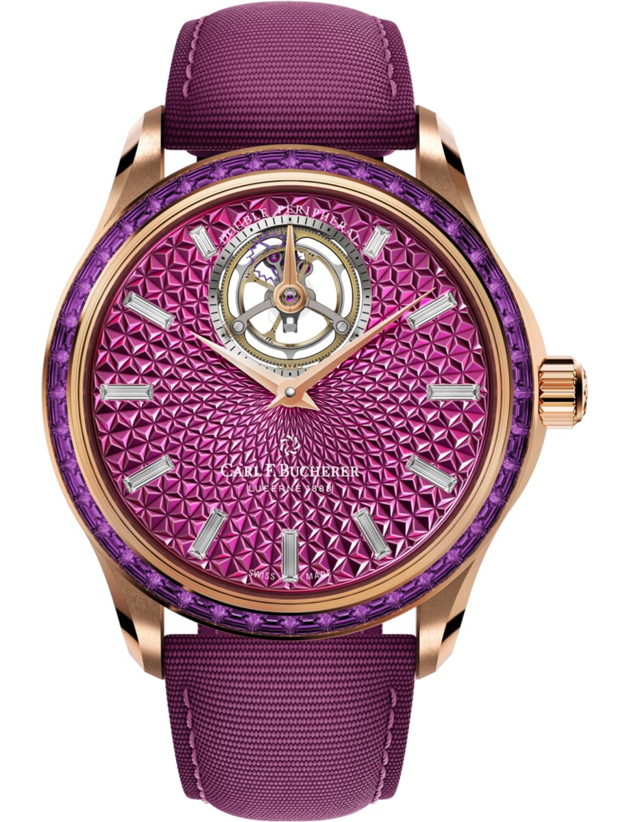 Manero Tourbillon Double Peripheral 43.1mm in Rose Gold with Purple Sapphire Bezel on Purple Textile Strap with Purple Dial - Limited to 18pcs
