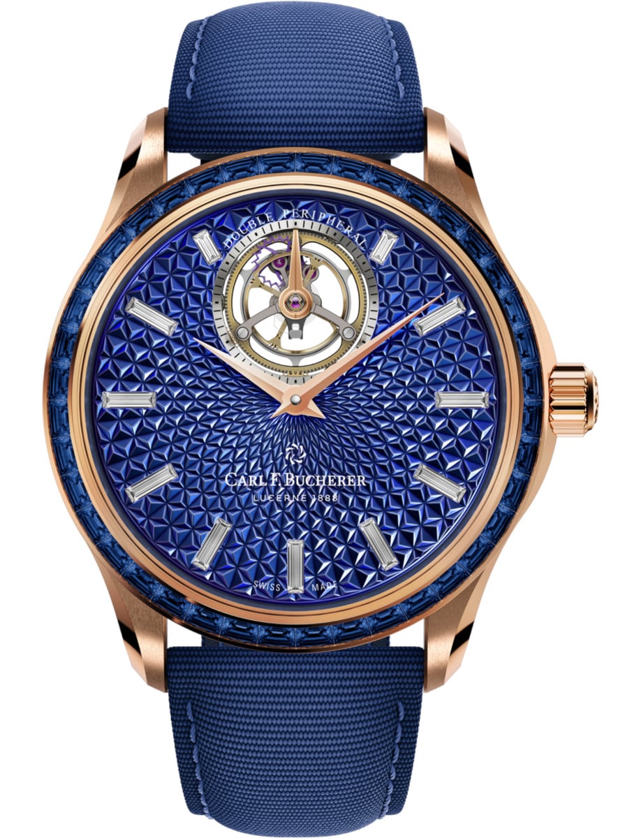 Manero Tourbillon Double Peripheral 43.1mm in Rose Gold with Sapphire Bezel on Blue Textile Strap with Blue Dial - Limited to 18pcs