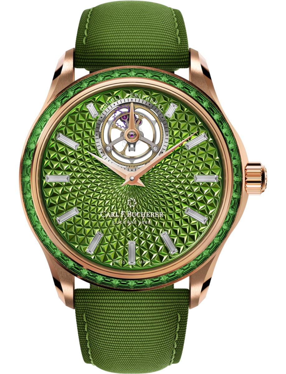 Manero Tourbillon Double Peripheral 43.1mm in Rose Gold with Green Sapphire Bezel on Green Textile Strap with Green Dial - Limited to 18pcs