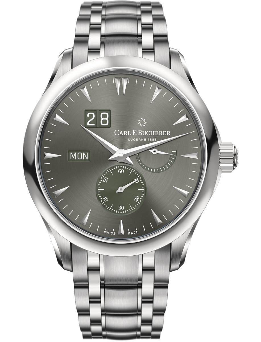 Manero Peripheral Bigdate 41.6mm in Steel on Steel Bracelet with Dark Grey Dial