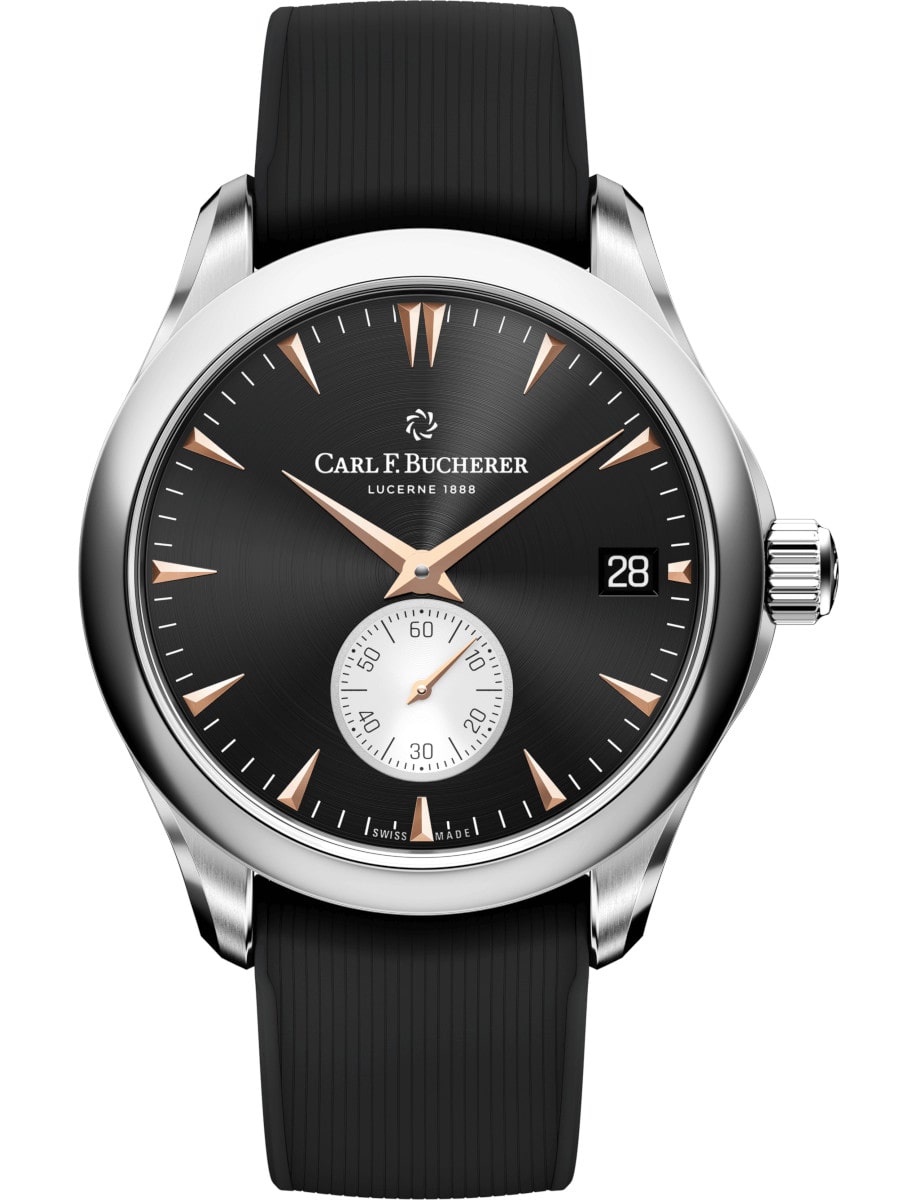 Manero Peripheral 40.6mm in Steel on Black Rubber Strap with Black Dial