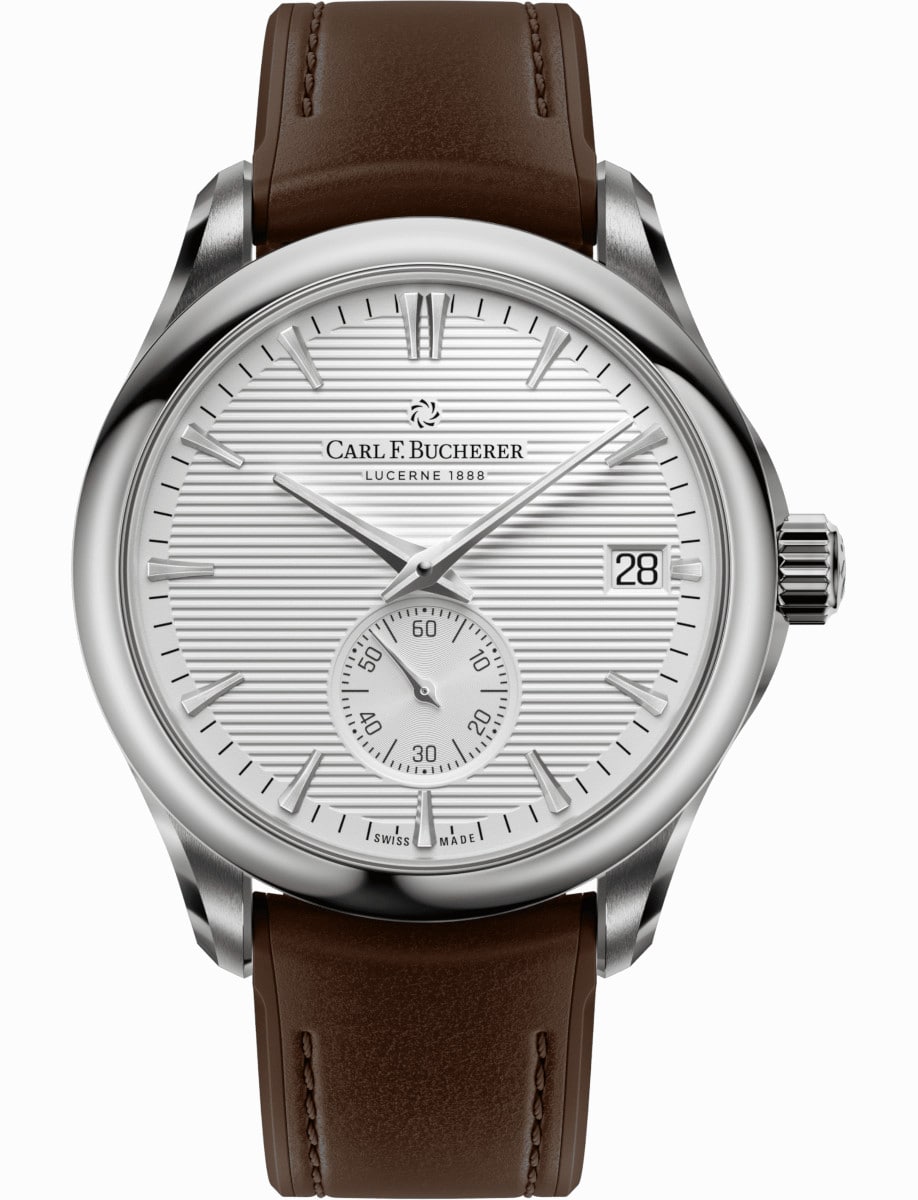 Manero Peripheral 40.6mm in Steel on Brown Rubber Strap with Silver Dial
