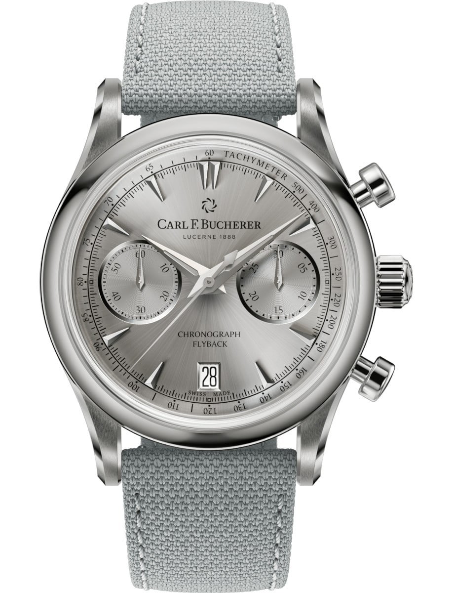 Manero Flyback Chronograph in Steel on Grey Textile Strap with Grey Dial 