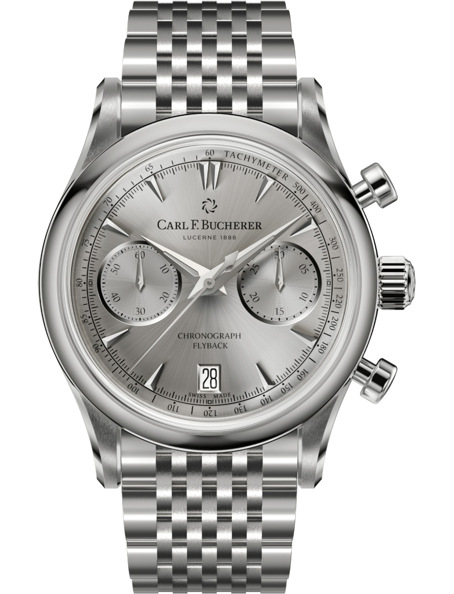 Manero Flyback Chronograph in Steel on Steel Bracelet with Grey Dial