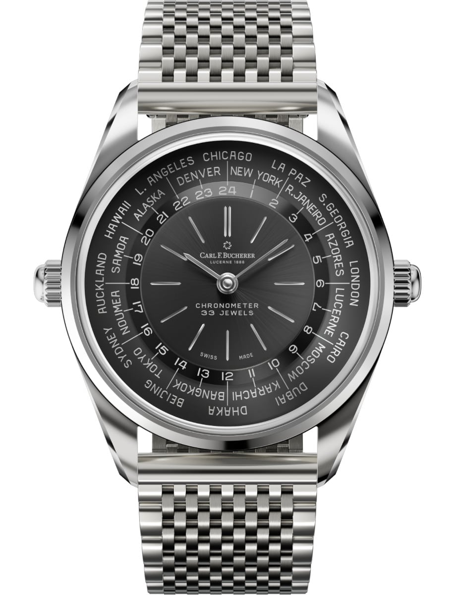 Heritage Worldtimer 39mm in Steel on Steel Bracelet with Black Dial