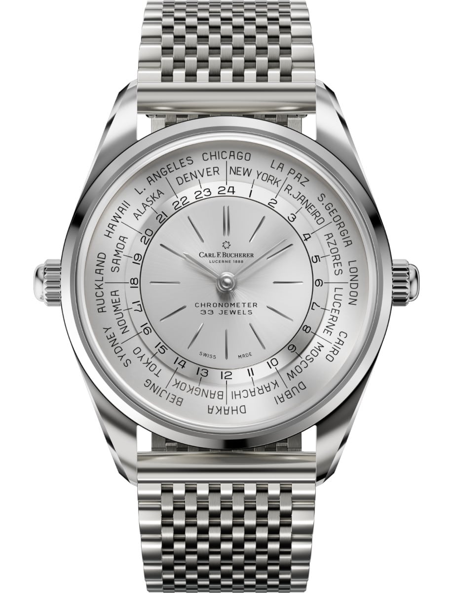 Heritage Worldtimer 39mm in Steel on Steel Bracelet with Silver Dial