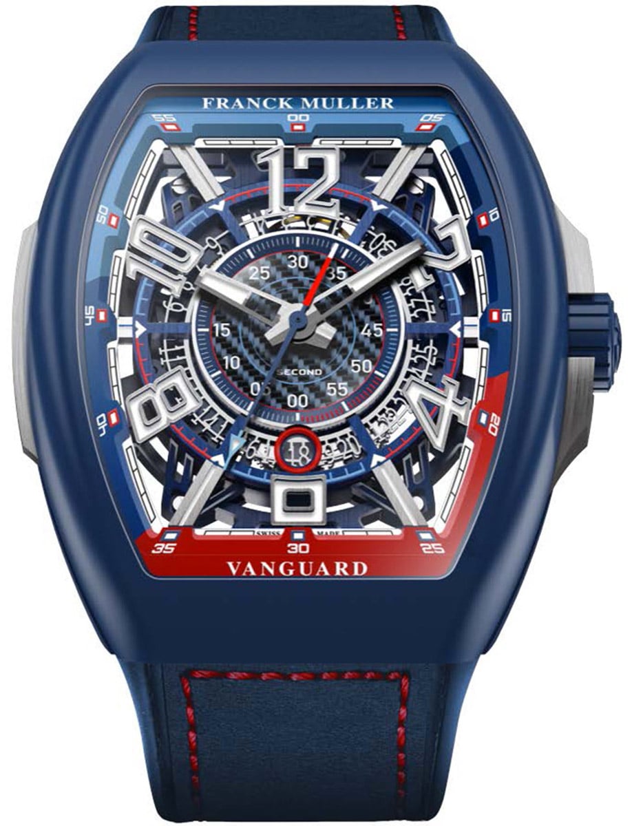Vanguard Racing Technologie 44mm in Titanium with Blue Hybrid Resin on Blue Leather Strap with Openworked Dial - Limited Edition