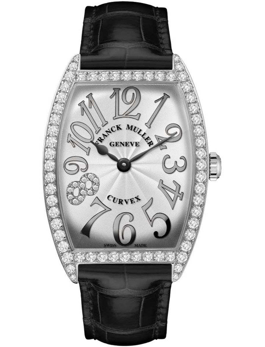 Cintree Curvex in Steel with Diamond Bezel on Black Alligator Leather Strap with Silver Dial - Diamonds on 8