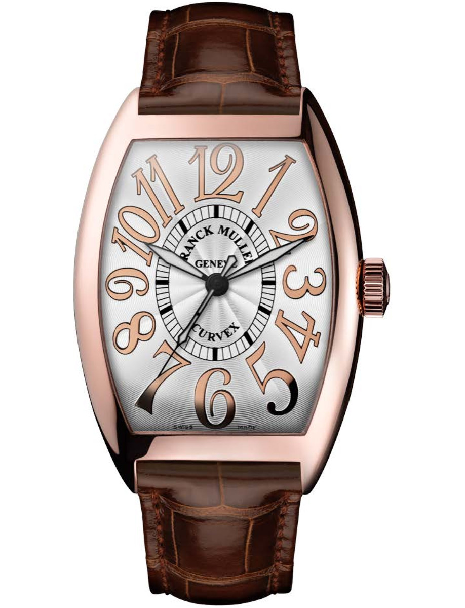 Cintrée Curvex in Rose Gold on Brown Alligator Leather Strap with Silver Dial
