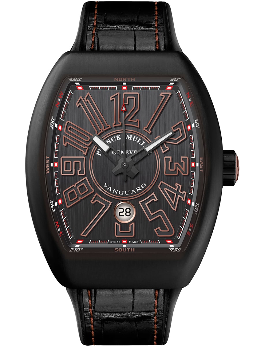 Vanguard 53mm in Black Titanium on Black Alligator Leather Strap with Black Dial