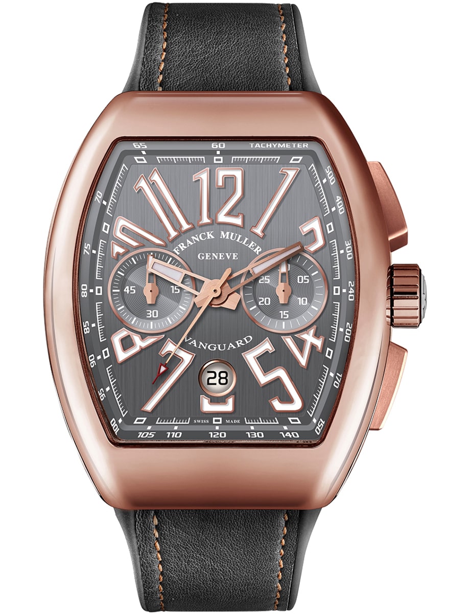 Vanguard 53mm in Rose gold on Black Calfskin Leather Strap with Grey Dial