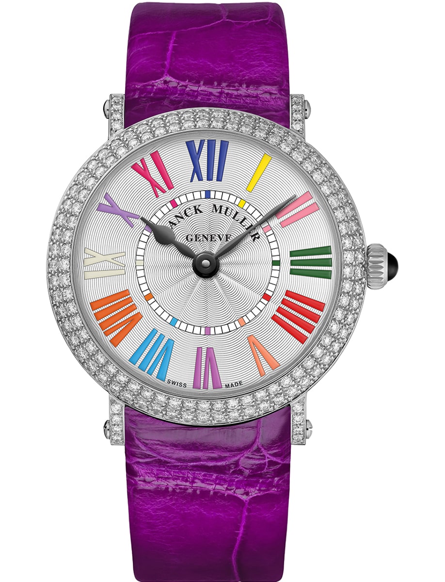Color of Dreams 38mm in Steel with Diamond Bezel on Purple Crocodile Leather Strap with Silver Dial - Multicolor Roman Markers