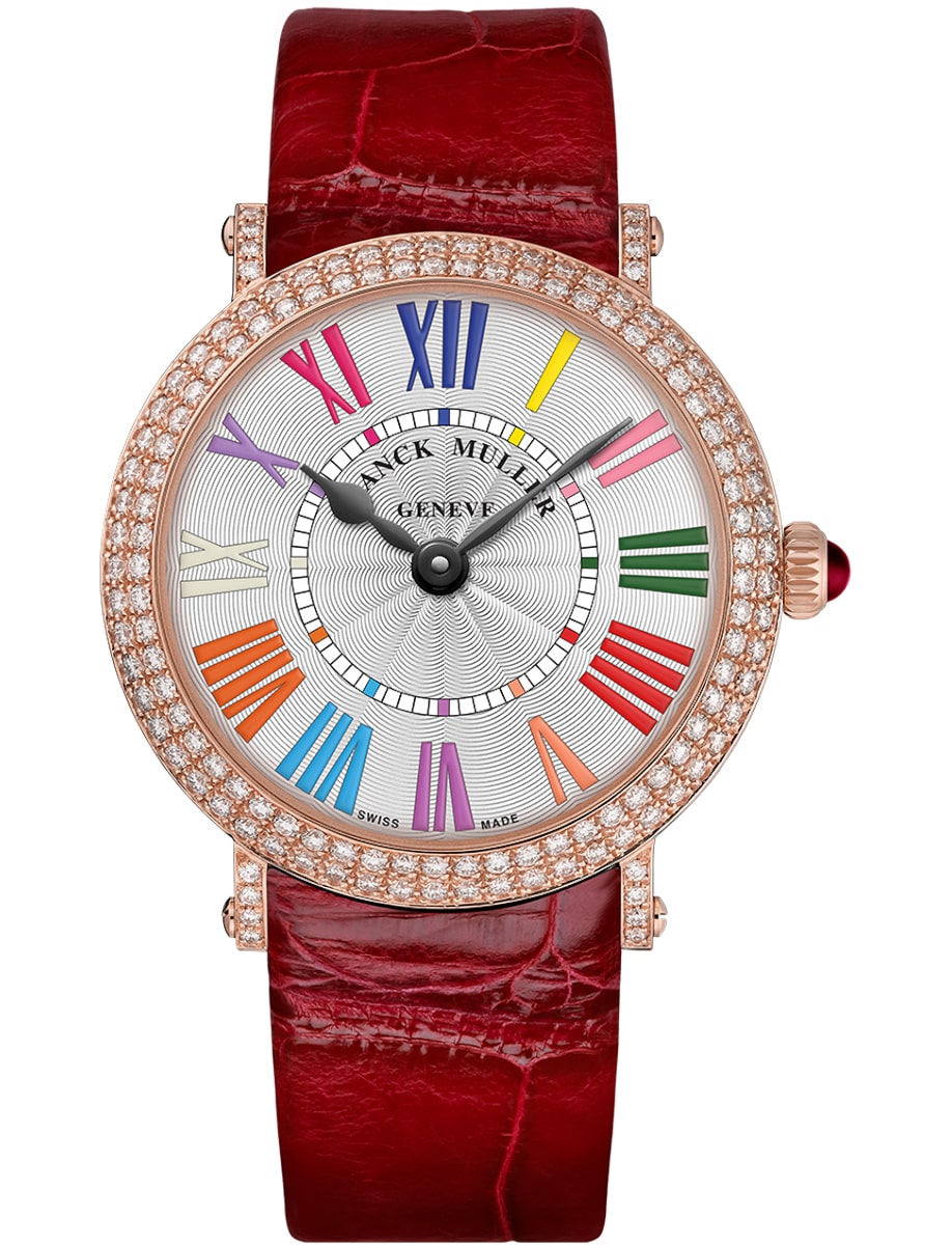 Color of Dreams 38mm in Rose Gold with Diamond Bezel on Red Crocodile Leather Strap with Silver Dial - Multicolor Roman Markers