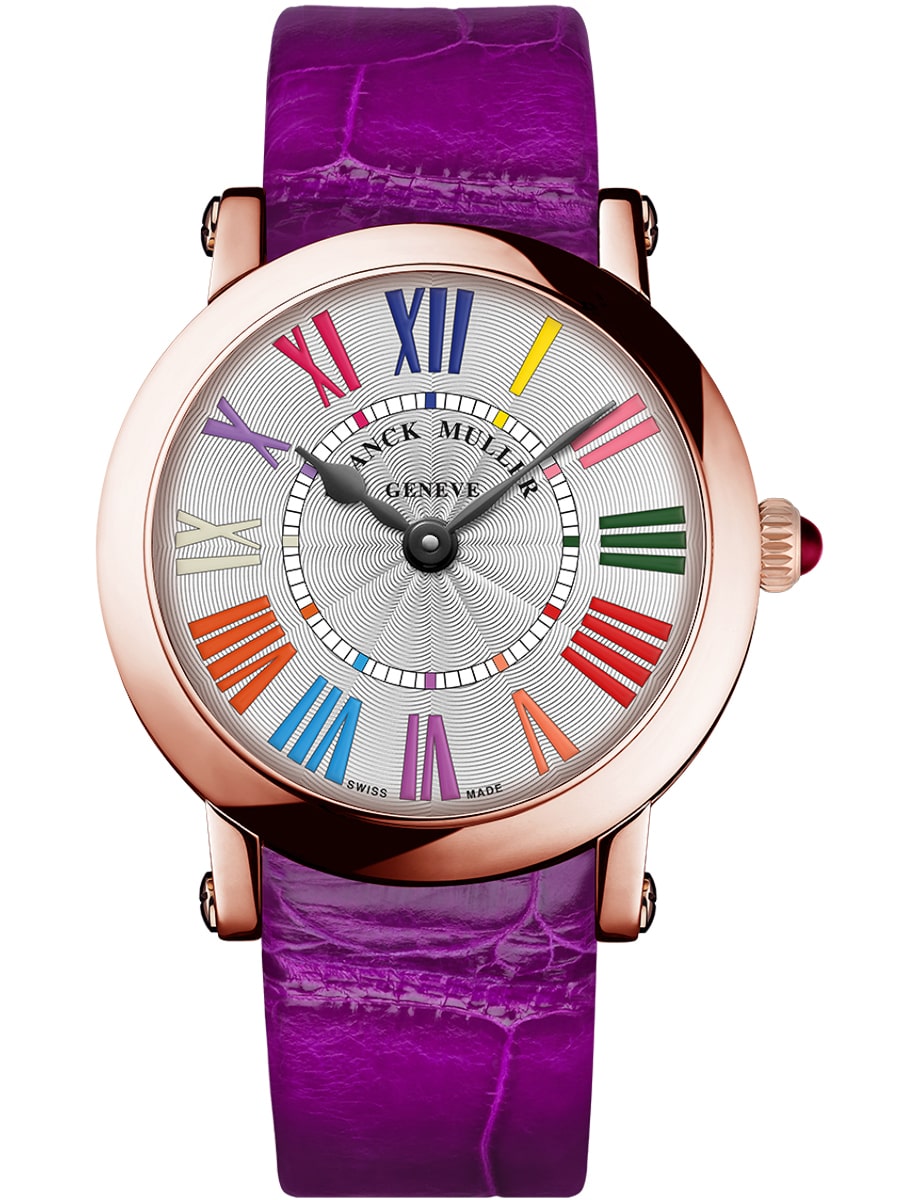 Color of Dreams 38mm in Rose Gold on Purple Crocodile Leather Strap with Silver Dial - Multicolor Roman Markers