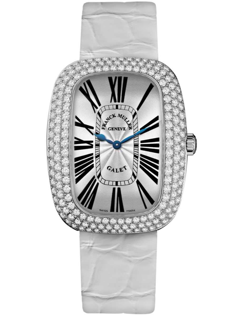 Lady Galet 28mm in Steel with Diamond Case on White Crocodile Leather Strap with Silver Dial
