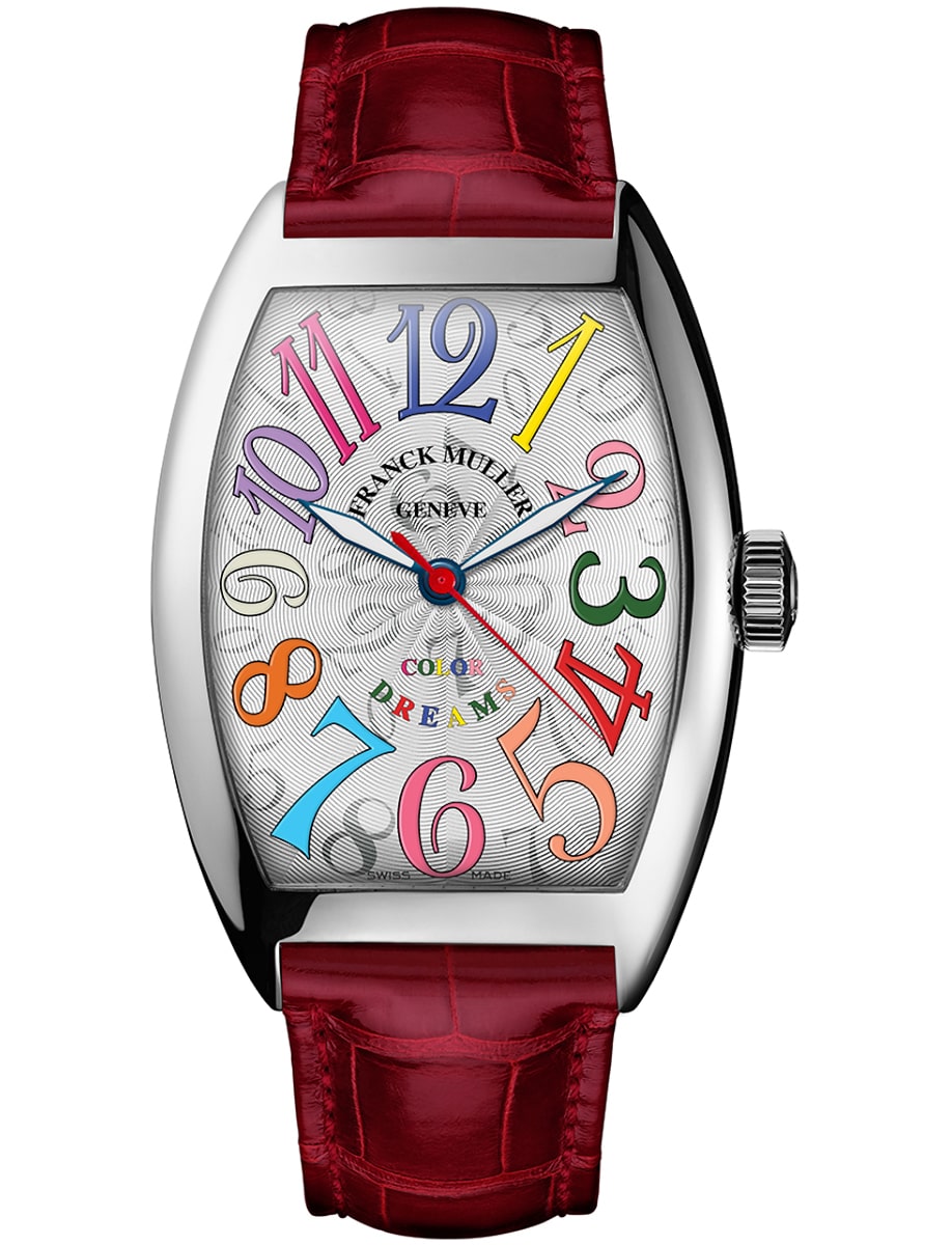 Cintree Curvex Color Dreams 45mm in Steel on Red Alligator Leather Strap with Silver Dial