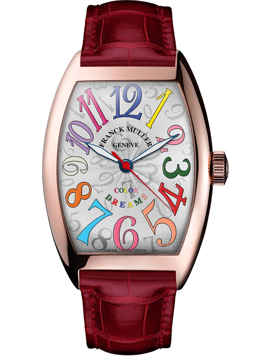 Cintree Curvex Color Dreams 45mm in Rose Gold on Red Alligator Leather Strap with Silver Dial