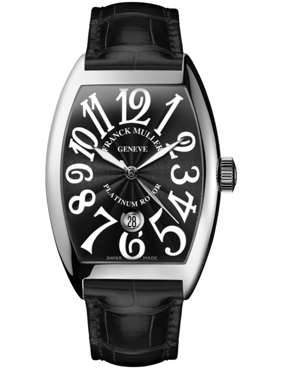 Cintree Curvex 55mm in Steel on Black Alligator Leather Strap with Black Dial