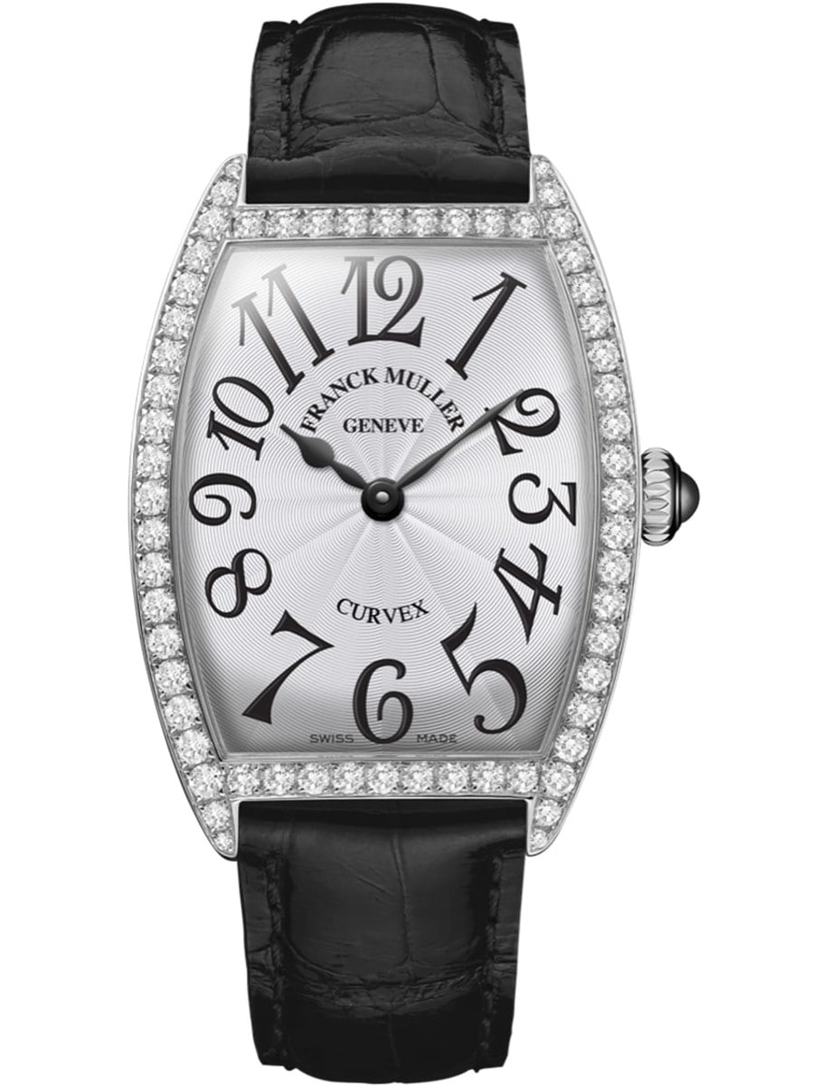 Cintree Curvex 35mm in Steel with Diamond Bezel on Black Crocodile Leather Strap with Silver Dial