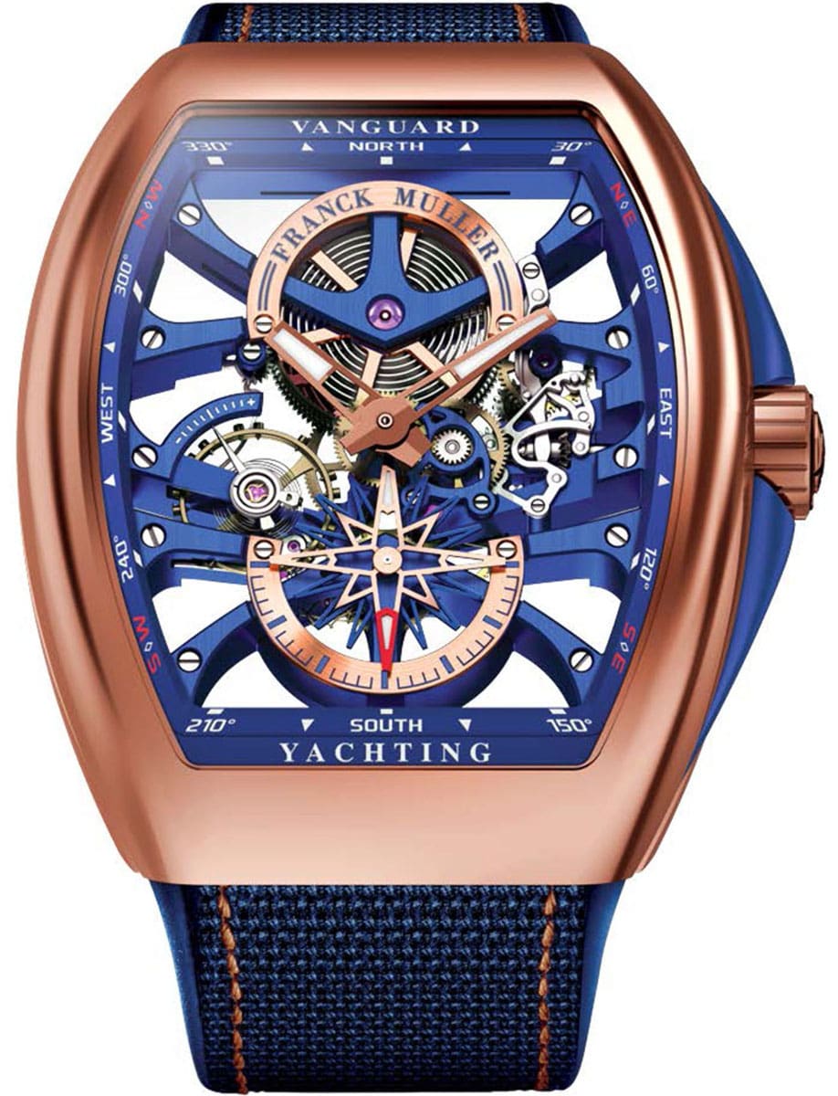 Vanguard Yachting Anchor 45mm in Rose Gold on Blue Textile Strap with Skeleton Dial