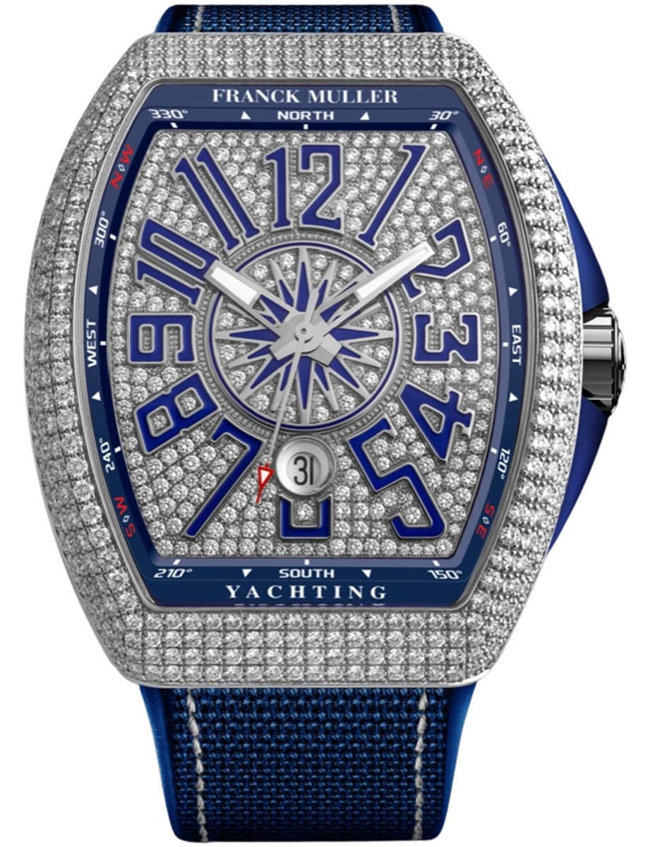 VanGuard Yachting 41mm in Steel with Diamond Case on Blue Textile Strap with Pave Diamond Dial
