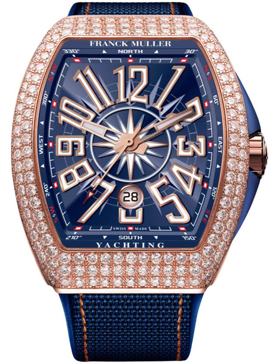 VanGuard Yachting 41mm in Rose Gold with Diamond Case on Blue Textile Strap with Blue Dial