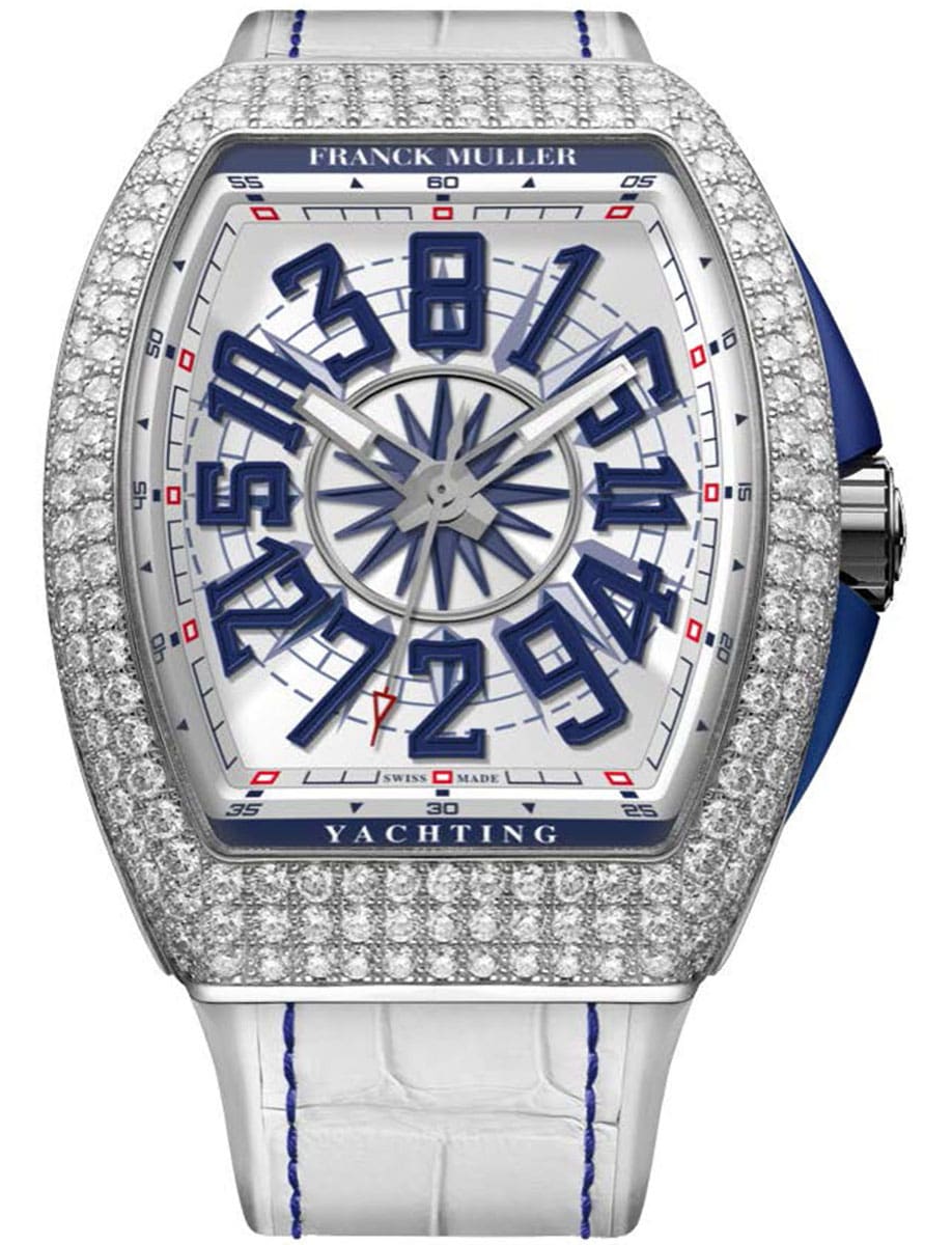 Vanguard Yachting 45mm in Steel with Diamond Case on White Alligator Leather Strap with White Dial
