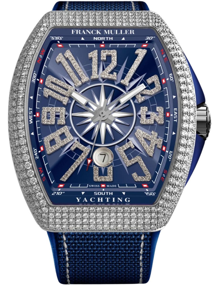 Vanguard Yachting 45mm in Steel with Diamond Case on Blue Textile Strap with Blue Diamond Dial