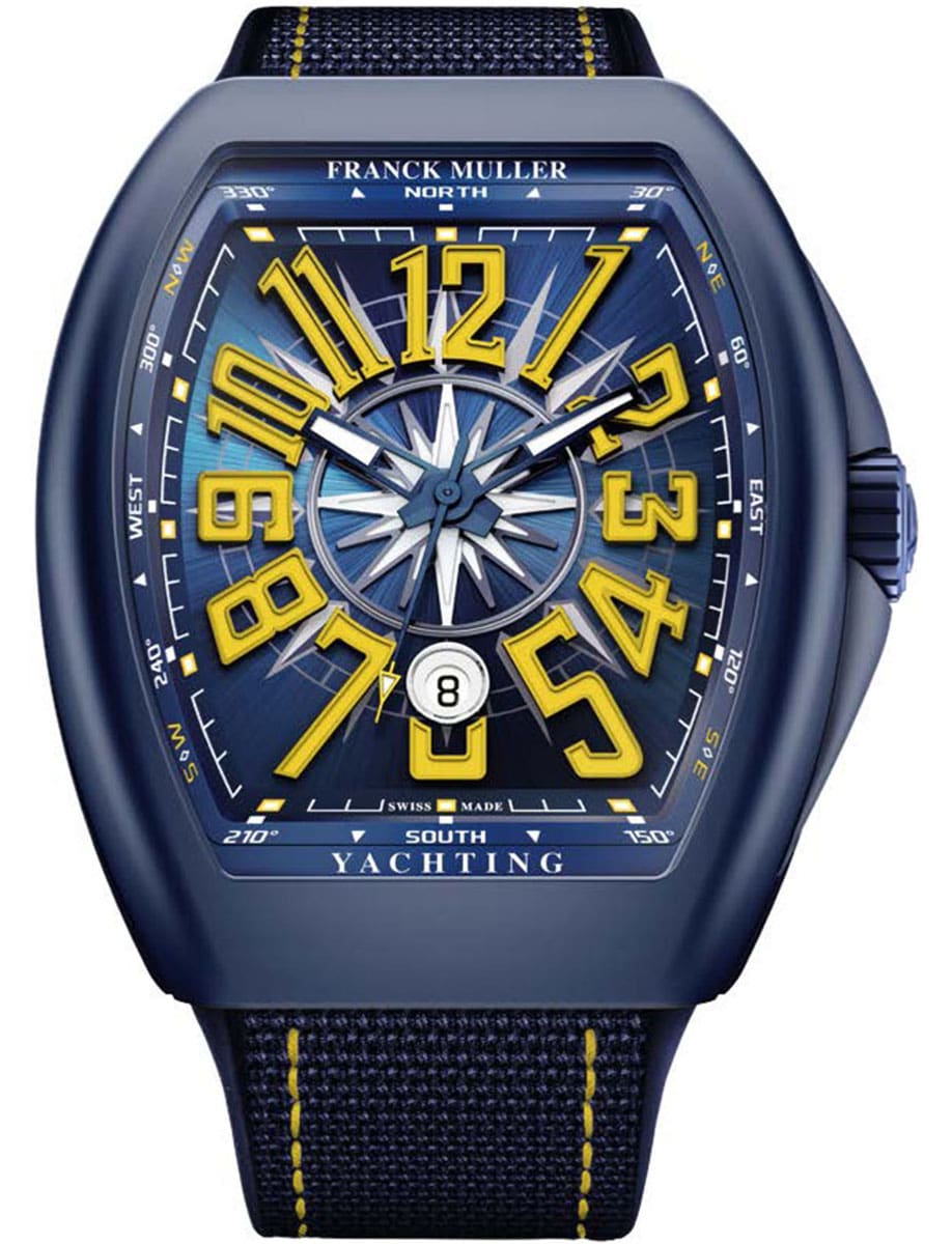 Vanguard Yachting 45mm in Blue Ceramic on Blue Textile Strap with Blue Dial - Yellow Markers
