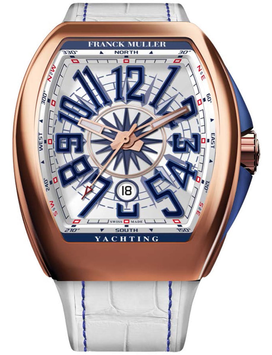 Vanguard Yachting 45mm in Rose Gold on White Alligator Leather Strap with White Dial