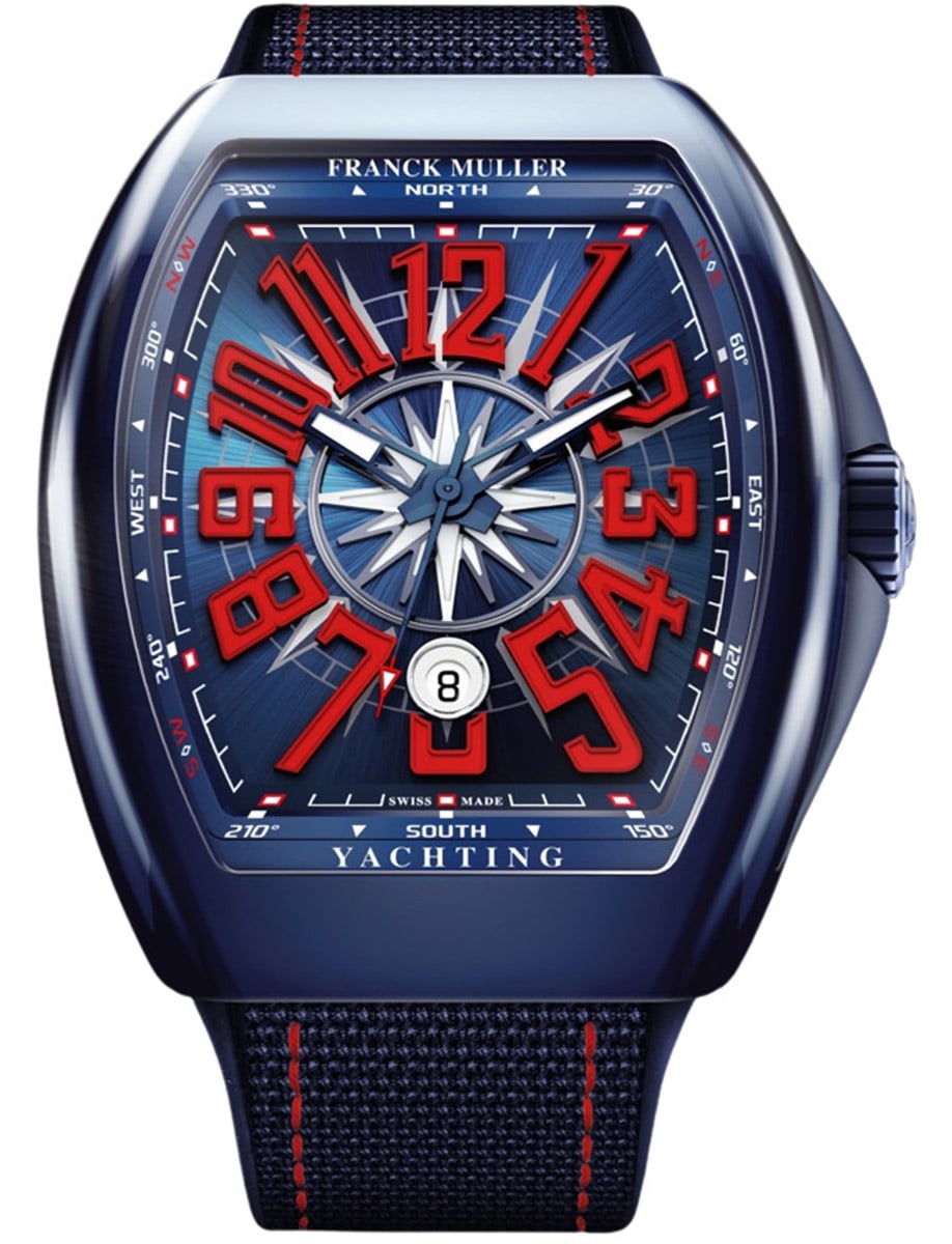 Vanguard Yachting 45mm in Blue Ceramic on Blue Textile Strap with Blue Dial - Red Markers