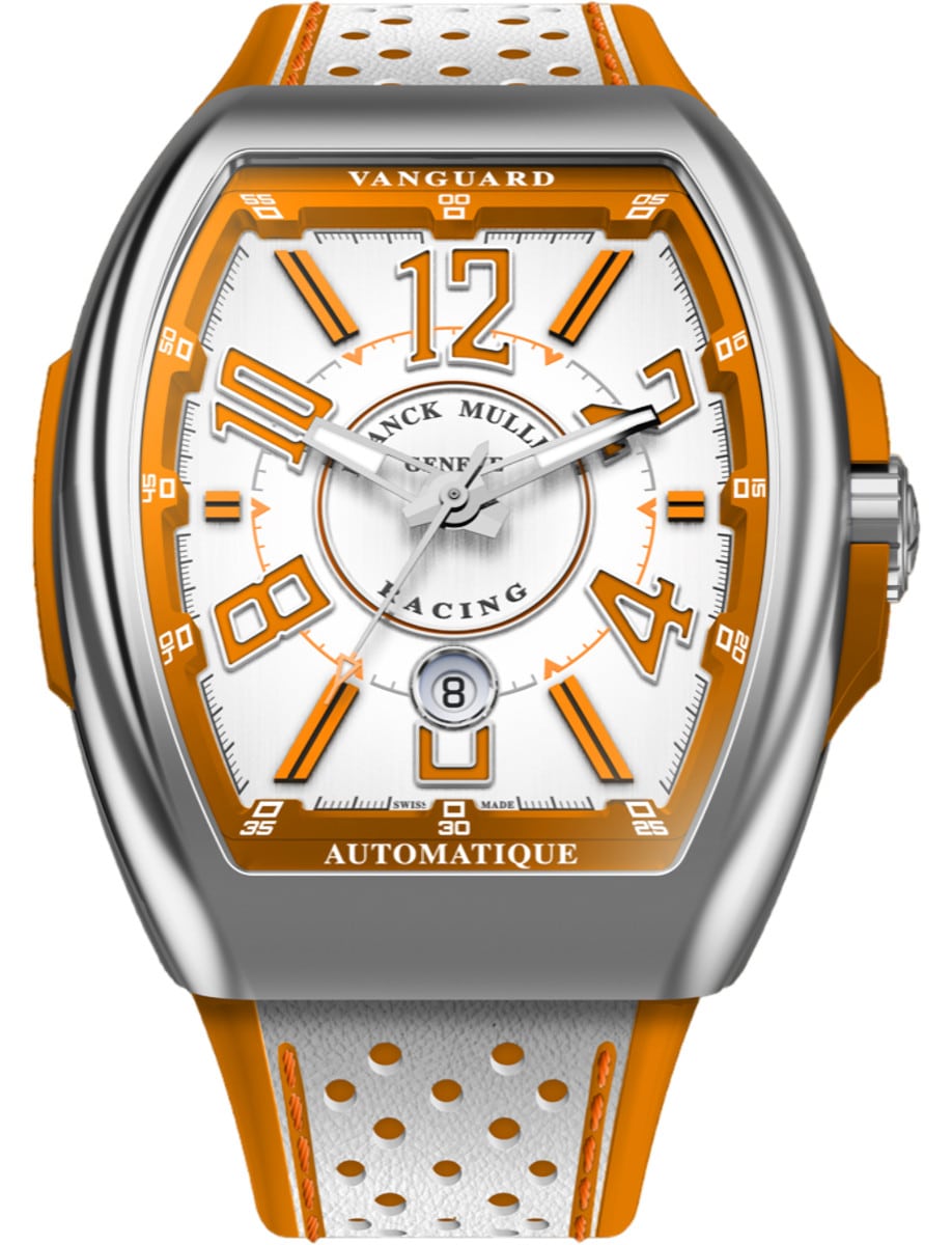 Vanguard Racing 45mm in Steel on White Leather Strap with White Dial - Congnac Accents