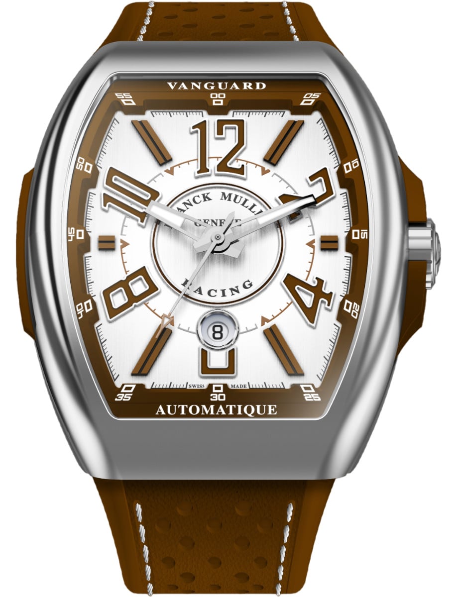 Vanguard Racing 45mm in Steel on Brown Leather Strap with White Dial - Brown Accents