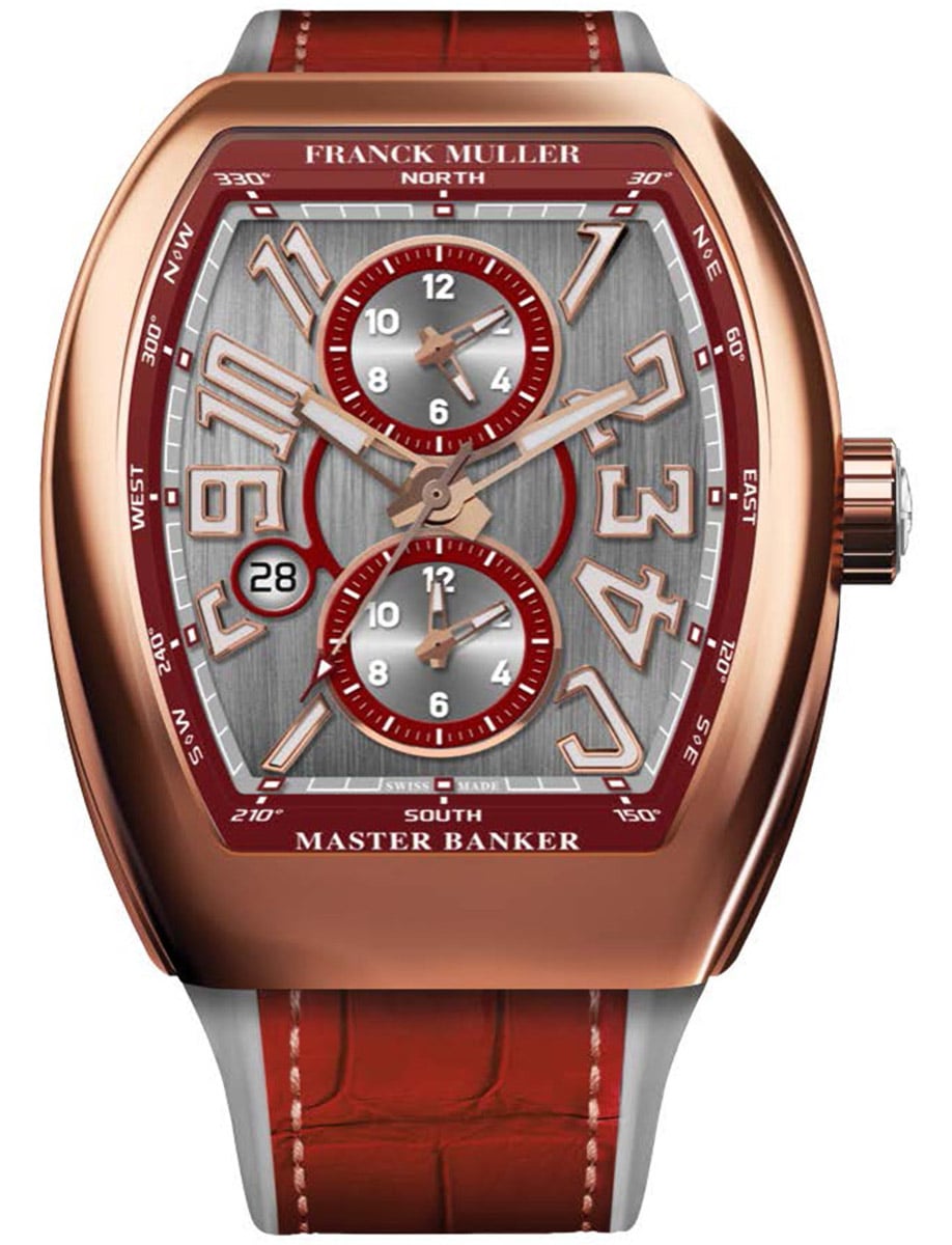 Vanguard Master Banker 45mm in Rose Gold on Red Alligator Leather Strap with Grey Dial