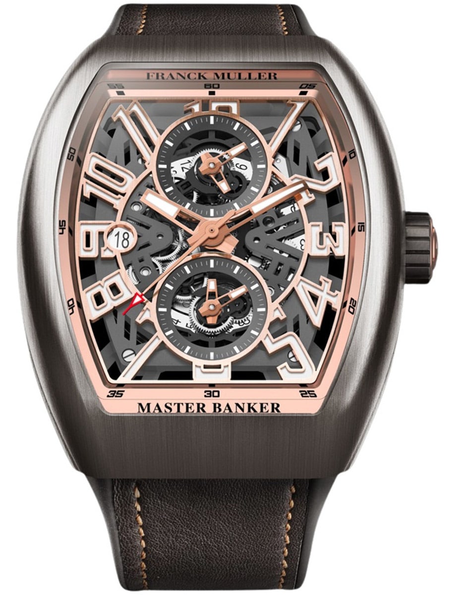 Vanguard Master Banker 45mm in Titanium on Brown Alligator Leather Strap with Openworked Dial