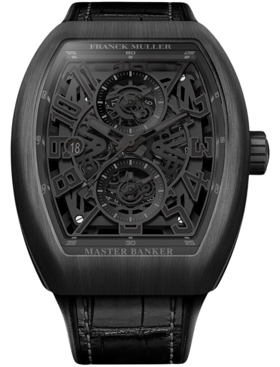 Vanguard Master Banker 45mm in Black PVD Titanium on Black Alligator Leather Strap with Openworked Dial