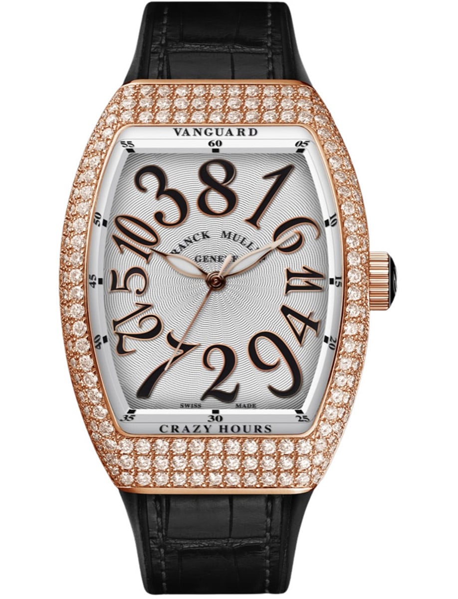 Vanguard Lady 32mm in Rose Gold with Pave Diamond Case on Black Alligator Leather Strap with Silver Dial