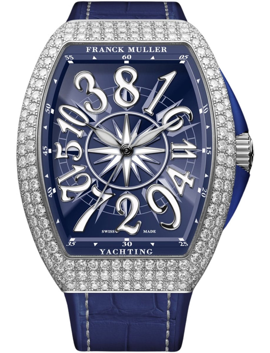 Vanguard Lady 32mm in Steel with Pave Diamond Case on Blue Alligator Leather Strap with Blue Dial