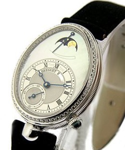 Queen of Naples Large size in White Gold with Diamond Bezel on Black Satin Strap with Mother of Pearl Dial
