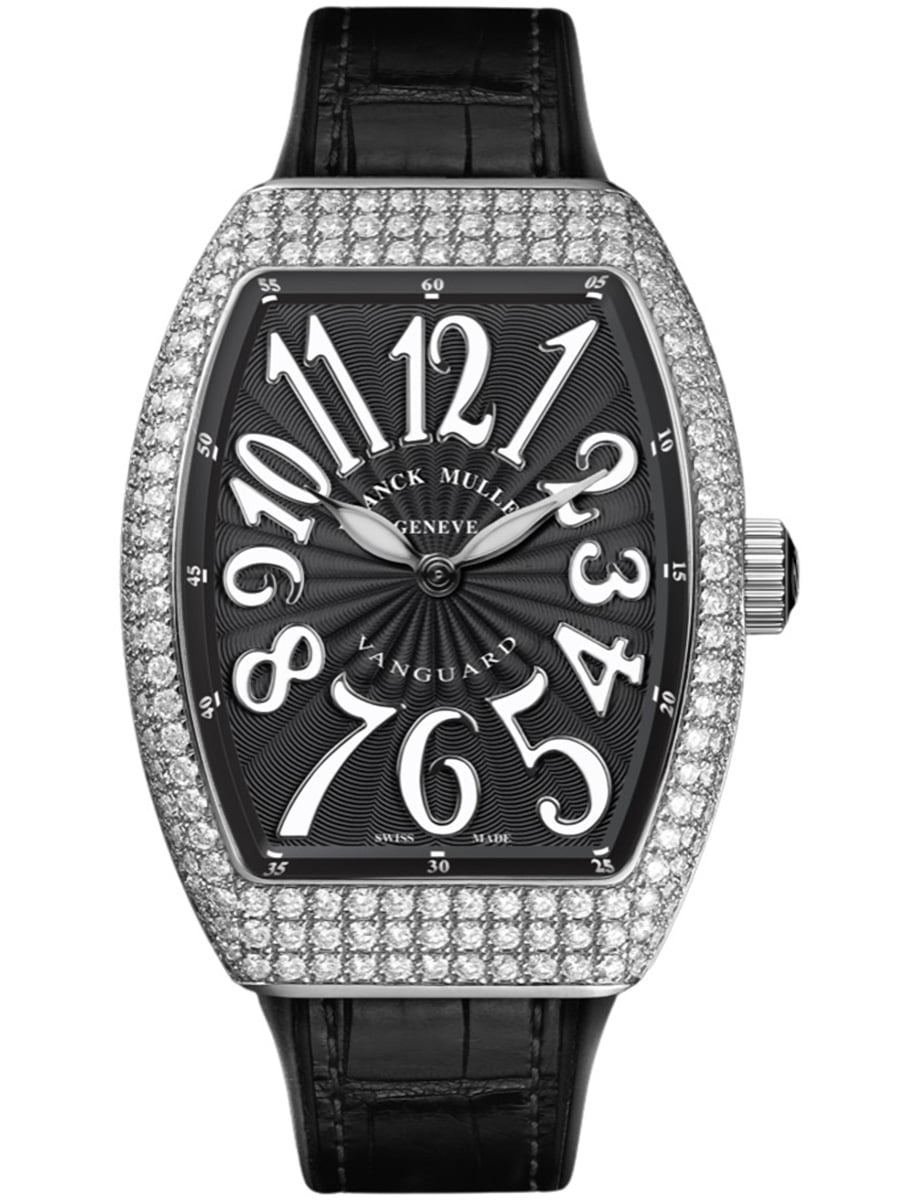 Vanguard Lady 32mm in Steel with Pave Diamond Case on Black Alligator Leather Strap with Black Dial