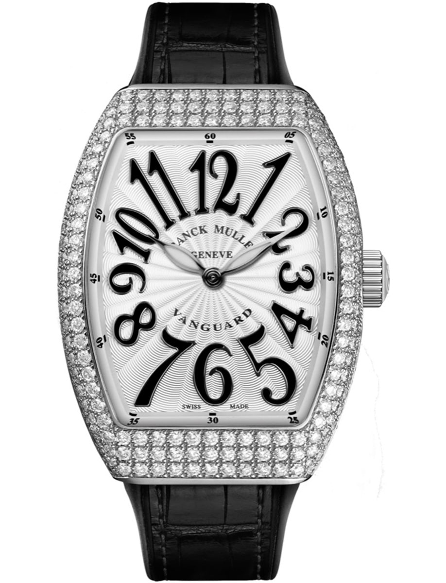 Vanguard Lady 32mm in Steel with Pave Diamond Case on Black Alligator Leather Strap with Silver Dial