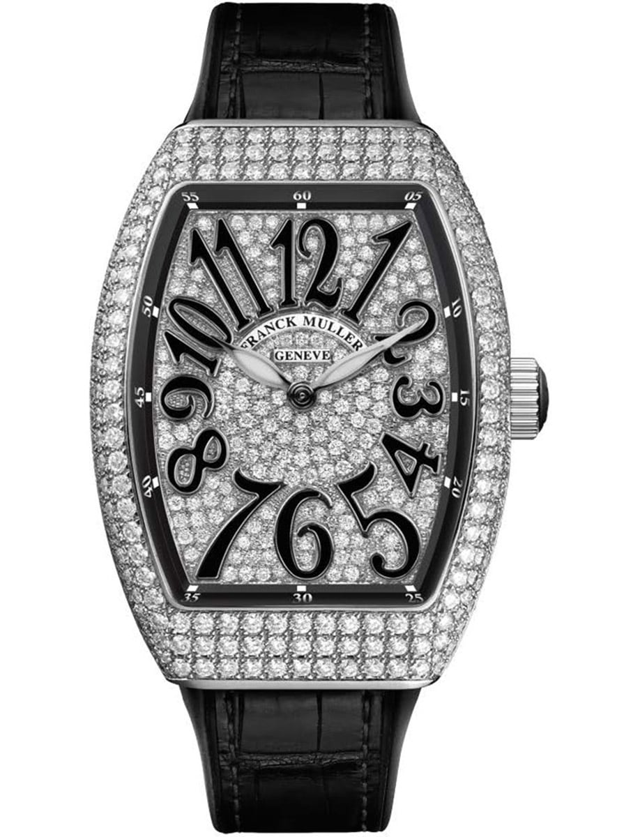 Vanguard Lady 32mm in Steel with Pave Diamond Case on Black Alligator Leather Strap with Pave Diamond Dial
